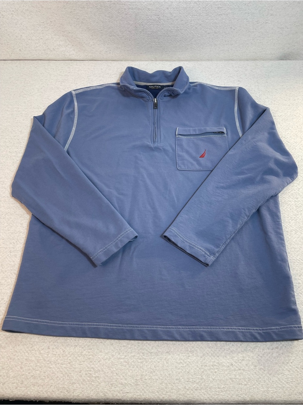 Nautica Men's Blue 1/4 Zip Mock Neck Sweatshirt Embroidered Logo Pocket Lg.#0581